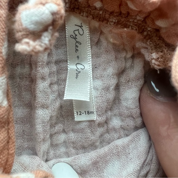 Rylee And Cru Peach/Orange Tie Shoulder Dotted Bubble Romper Cotton Sz 12/18 M - Picture 6 of 8